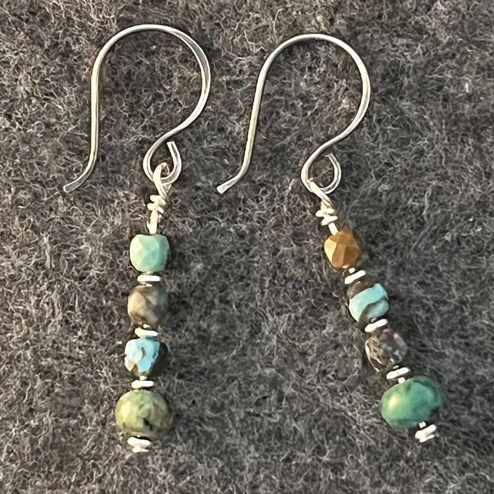 Handmade - Faceted Natural Turquoise and Sterling Dangle Earrings